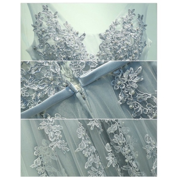 Long Tulle Appliqué Sequin Beaded Prom Dress - Picture 5 of 7